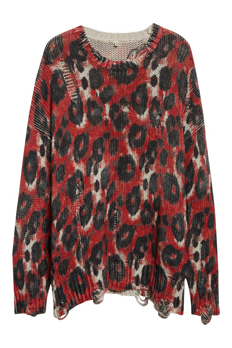 Distressed Leopard Print Sweater, Alternate, color, RED/ BLACK LEOPARD