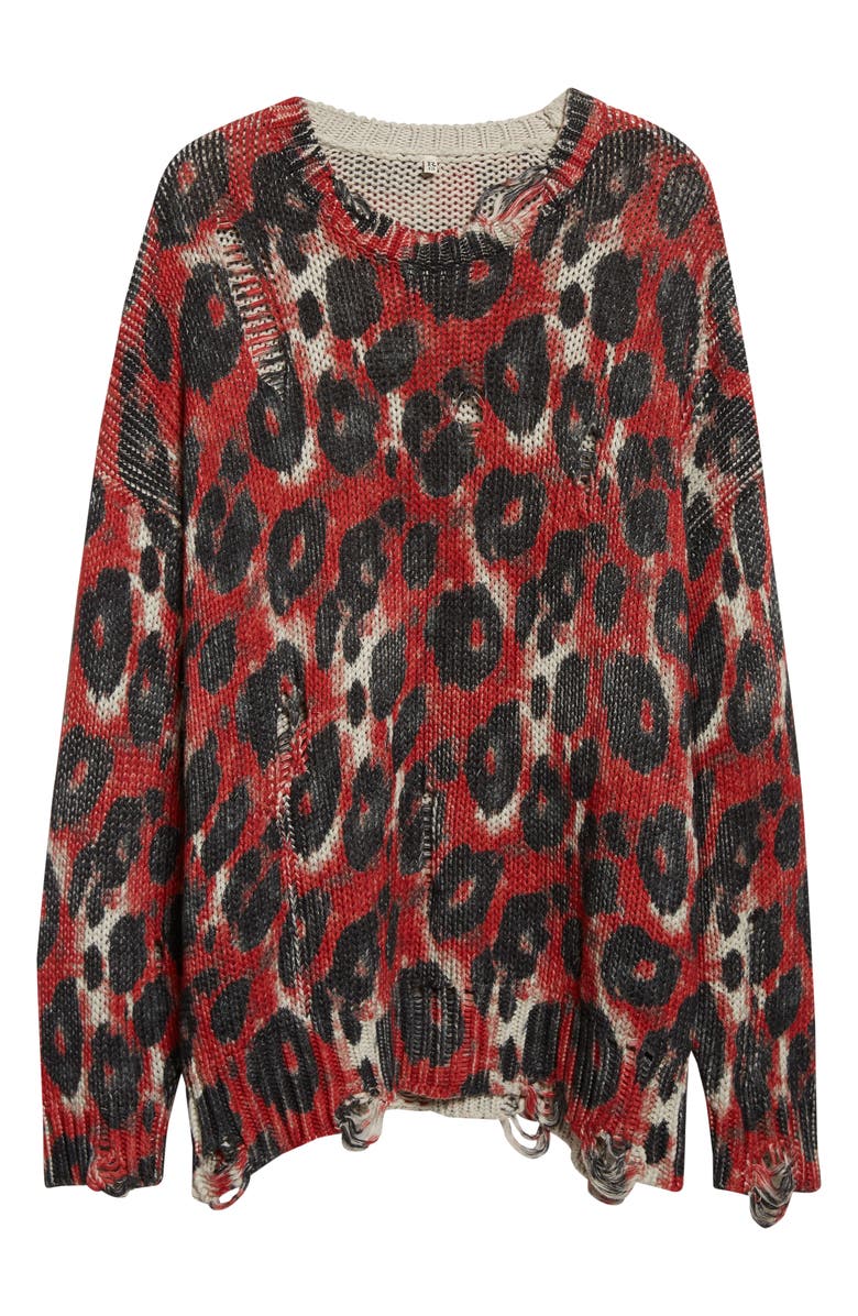 R13 Distressed Leopard Print Sweater, Alternate, color, Red/ Black Leopard