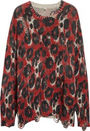 R13 Distressed Leopard Print Sweater