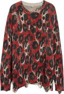 R13 Distressed Leopard Print Sweater