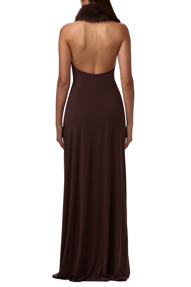 Halter Dress with Removable Faux Fur Collar, Alternate, color, DARK CHOCOLATE