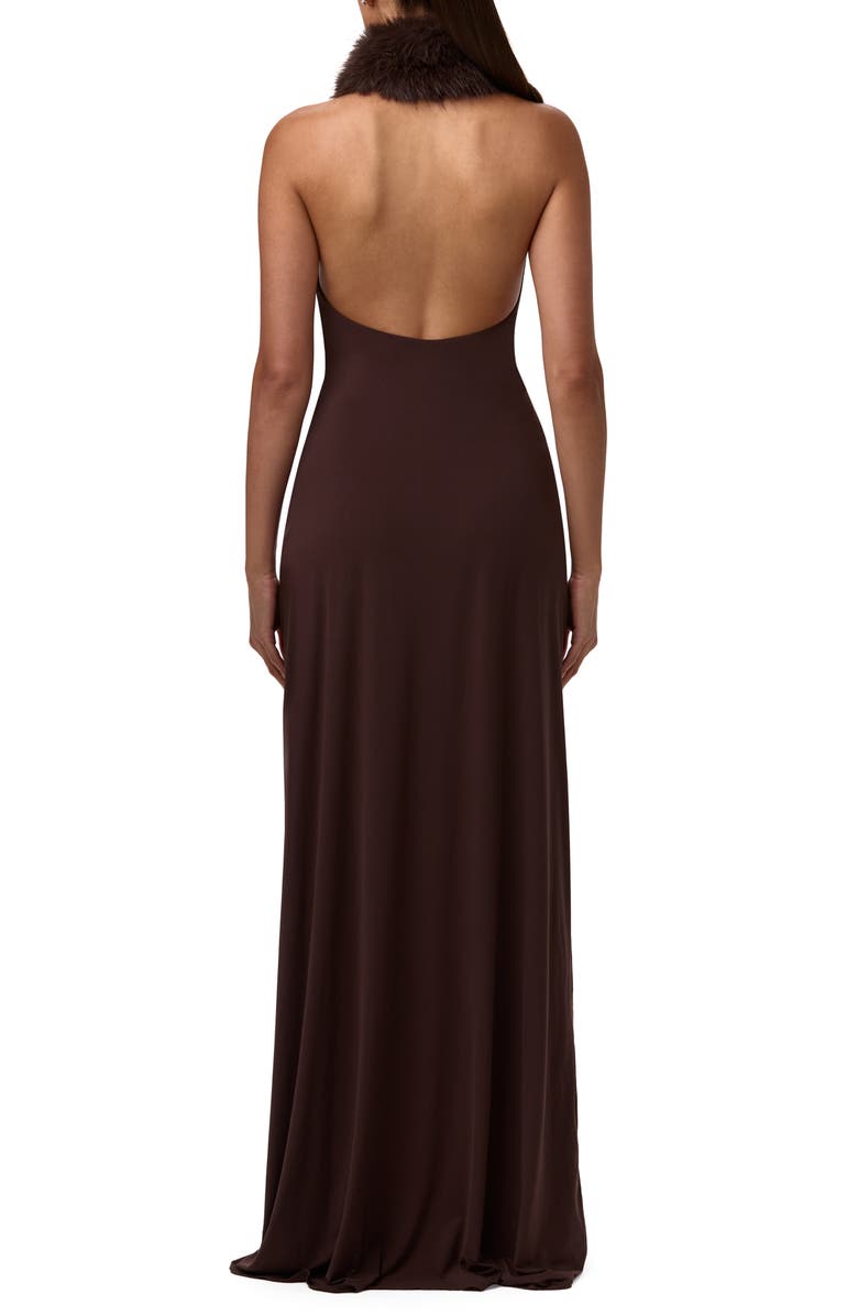 Naked Wardrobe Halter Dress with Removable Faux Fur Collar, Alternate, color, Dark Chocolate