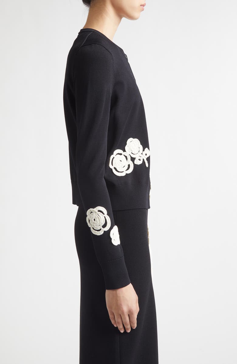 Lela Rose Crochet Appliqué Cardigan, Alternate, color, Black