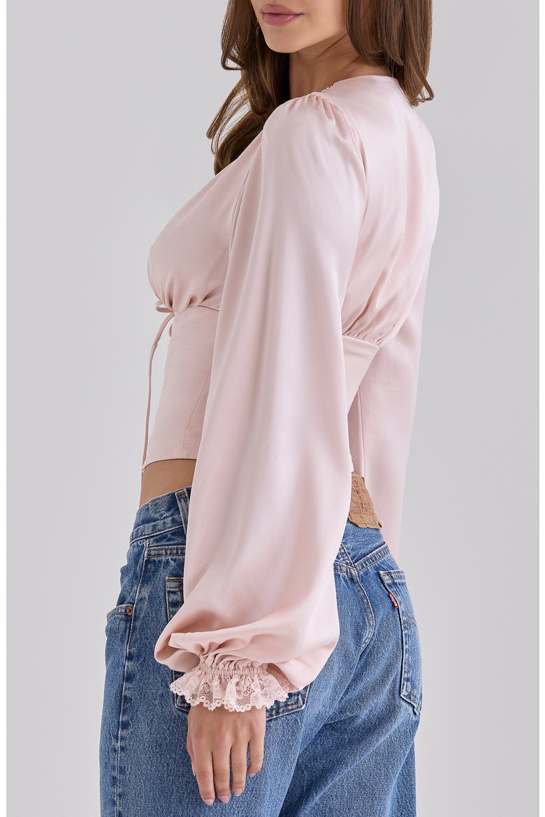 Luciana Silk Balloon Sleeve Crop Top, Alternate, color, PINK