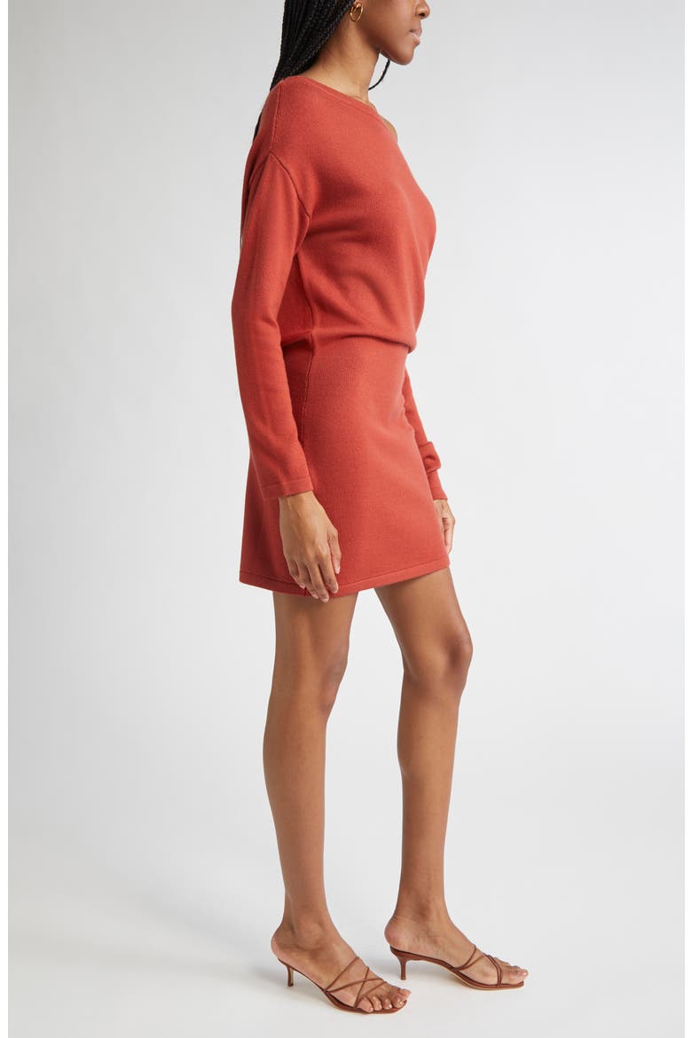 Chance One-Shoulder Long Sleeve Wool Sweater Minidress, Alternate, color, RED AMBER