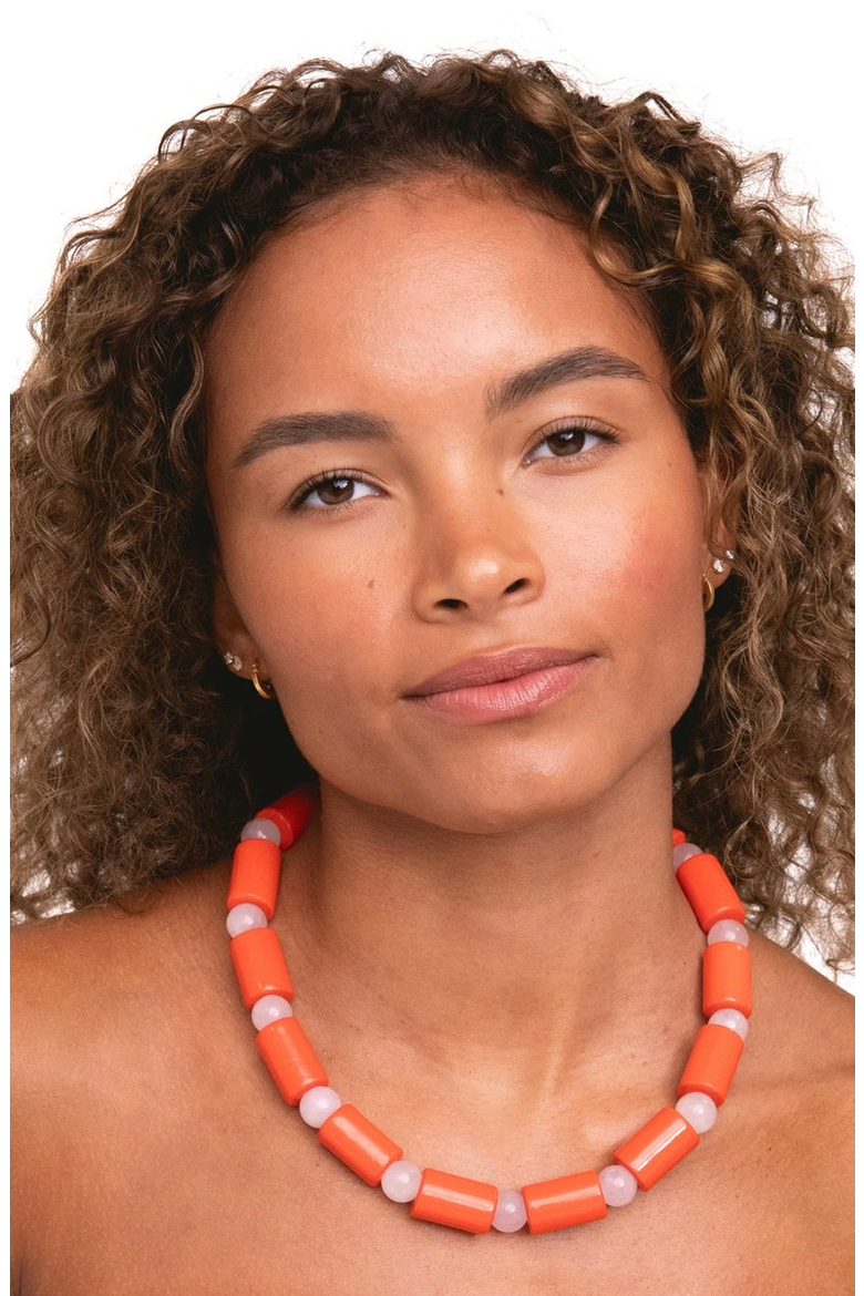Bead Five Sundry Necklace, Alternate, color, Lobster & Rose Quartz