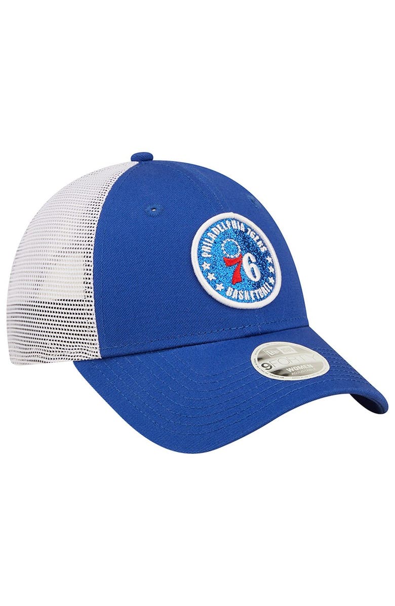 New Era Women's New Era Royal/White Philadelphia 76ers Glitter Patch 9FORTY Snapback Hat, Alternate, color, Royal