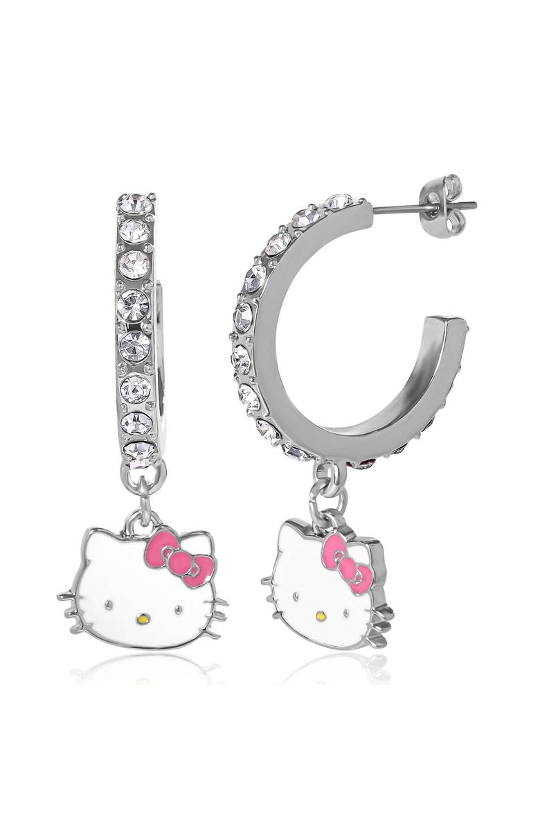 Hello Kitty Fashion Charm Hoop Earrings, Main, color, Silver