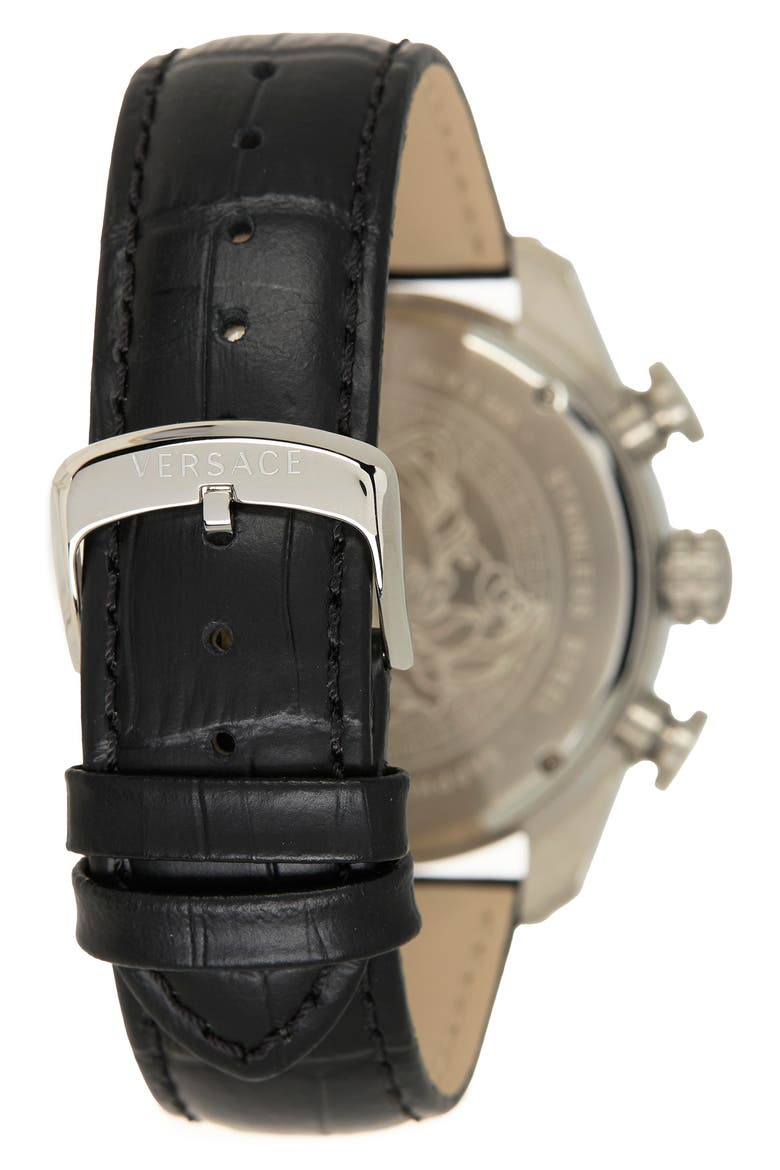 Men's Tachymeter Croc Embossed Leather Strap Watch, 44mm, Alternate, color, STAINLESS STEEL