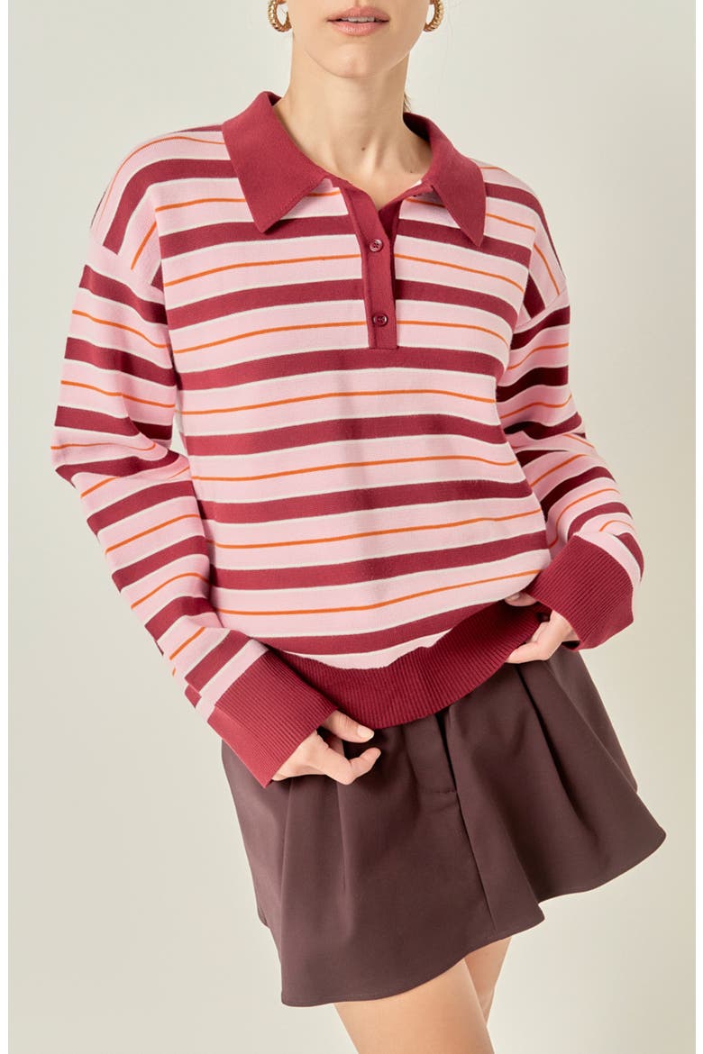 Striped Polo Sweater, Main, color, BURGUNDY MULTI
