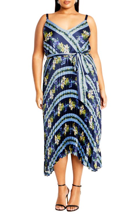 Amelia Floral Pleated Handkerchief Hem Dress (Plus)