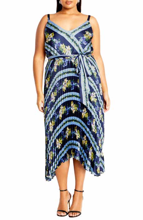 City Chic Amelia Floral Pleated Handkerchief Hem Dress