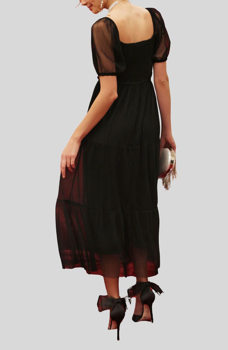 Blu Pepper Organza Puff Sleeve Tiered Midi Dress, Alternate, color, Black