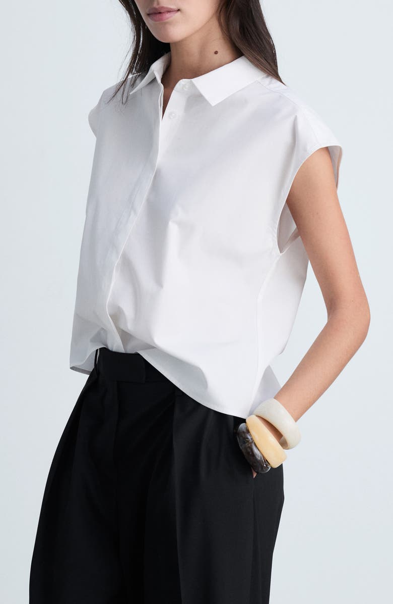MANGO Relaxed Fit Cap Sleeve Poplin Button-Up Shirt, Alternate, color, 