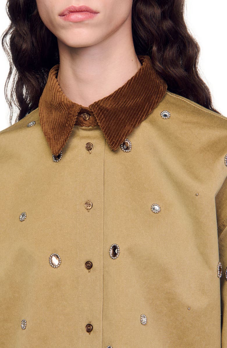 SANDRO Rhinestone cropped shirt, Alternate, color, 