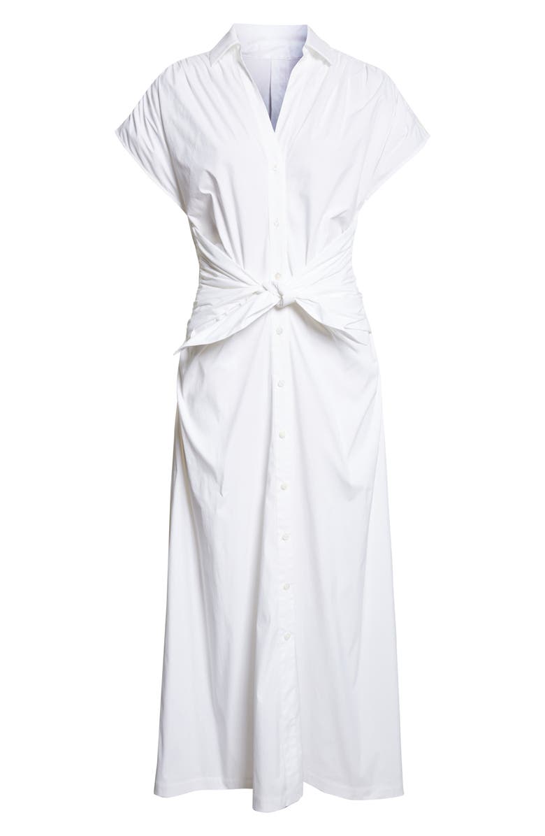 Lela Rose Cotton Stretch Poplin Tie Waist Shirtdress, Alternate, color, White