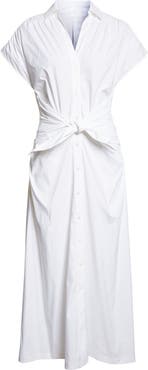 Lela Rose Cotton Stretch Poplin Tie Waist Shirtdress