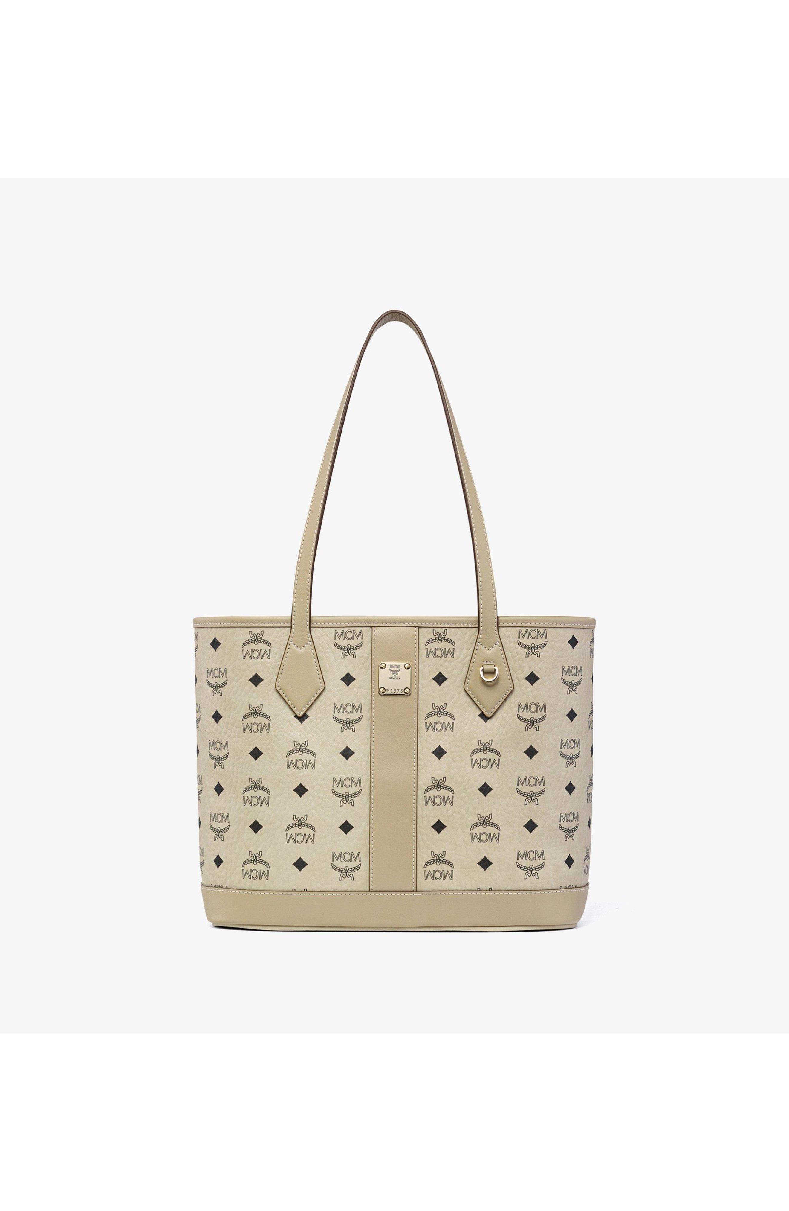 MCM Small New Liz Shopper in Visetos, Main, color, Beige