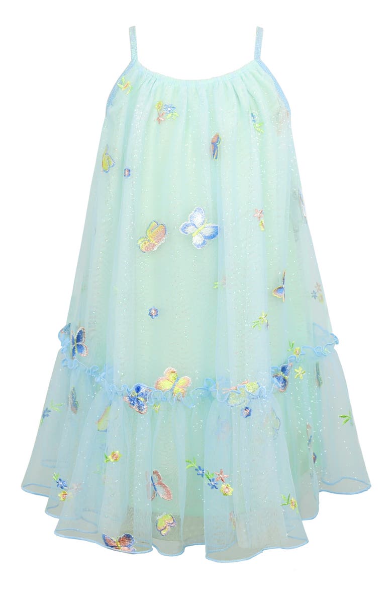 Kids' Embroidered Butterfly Tulle Dress, Alternate, color, BLUE MULTI