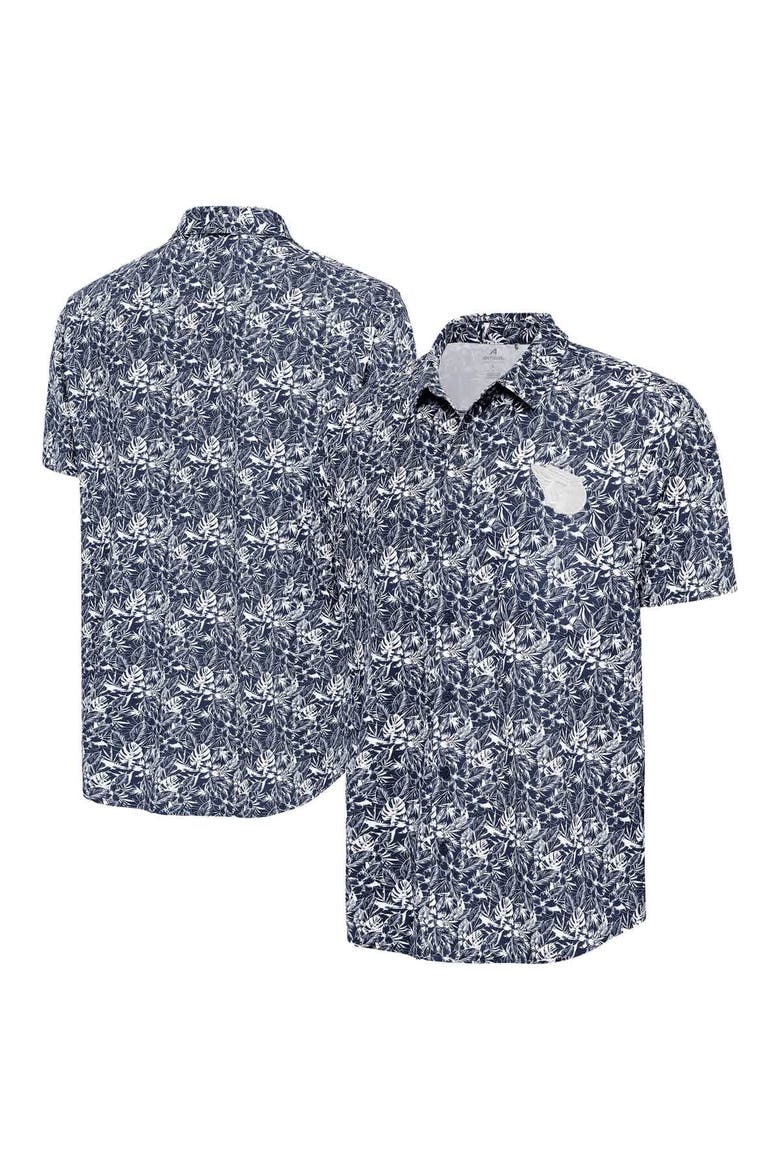 Men's Antigua Navy Cleveland Guardians Resort Button-Up Shirt, Main, color, Navy