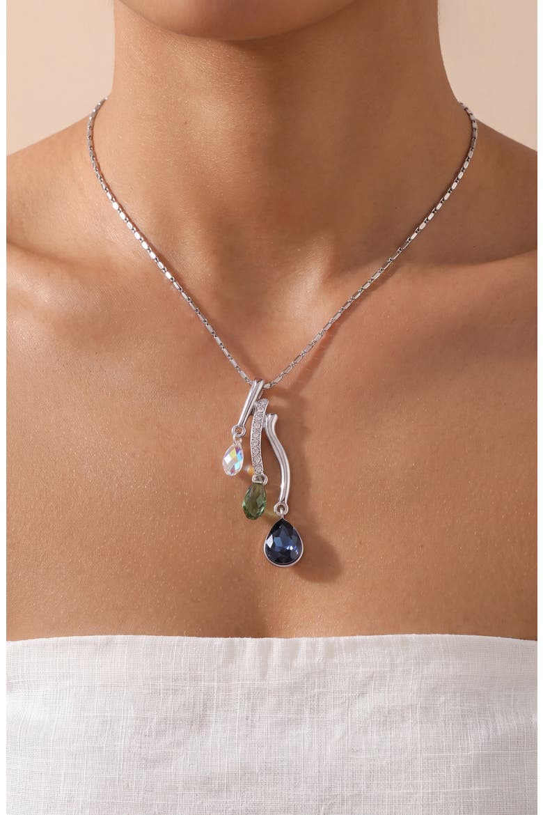 Crystal Trio Teardrop Pendant Necklace, Alternate, color, Silver