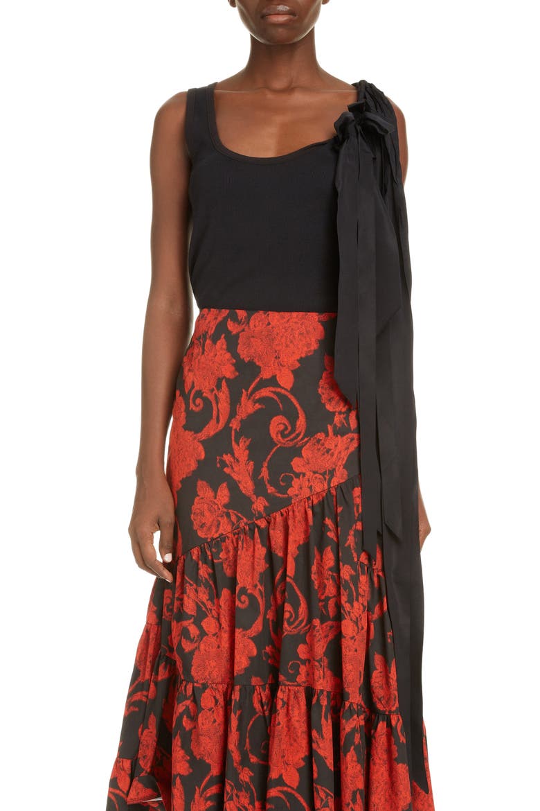 Hert Bow Rib Cotton Tank, Main, color, BLACK