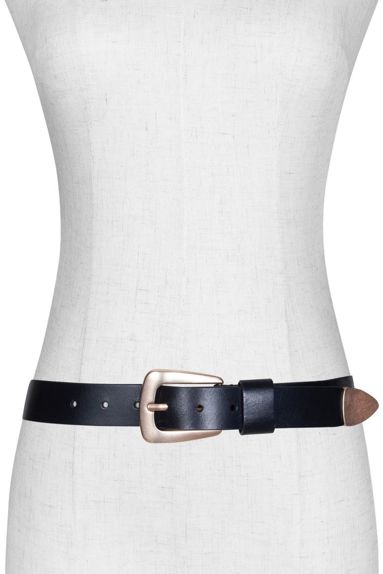 Leather Belt with Metal Tip, Alternate, color, BLACK