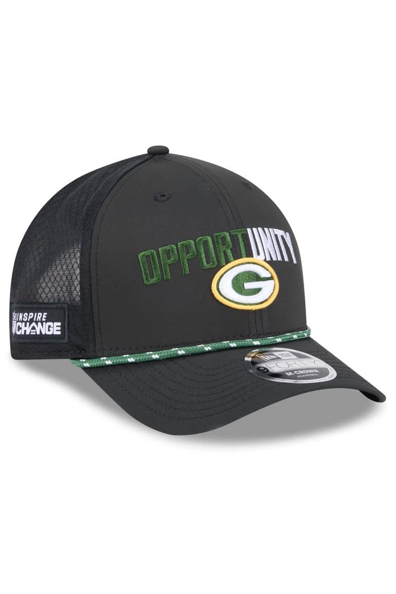 Men's New Era Black Green Bay Packers 2025 Inspire Change 9FORTY M-Crown Adjustable Hat, Main, color, Black