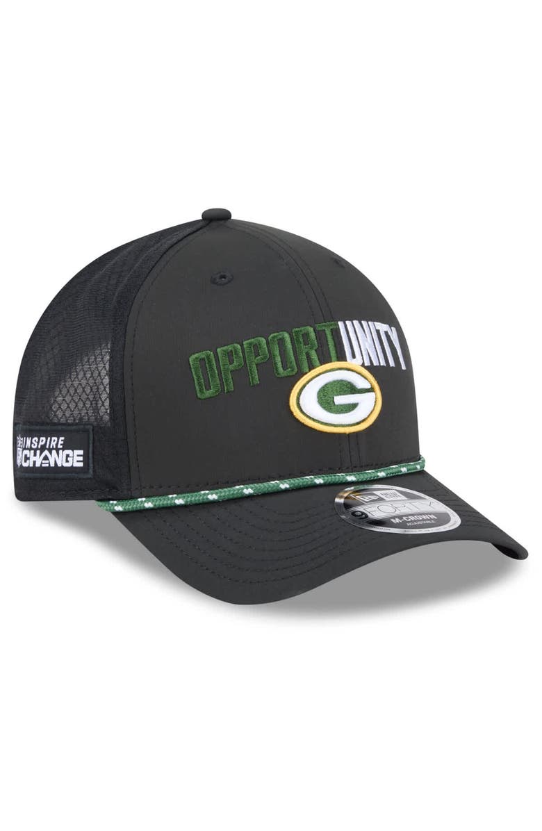 New Era Men's New Era Black Green Bay Packers 2025 Inspire Change 9FORTY M-Crown Adjustable Hat, Main, color, Black
