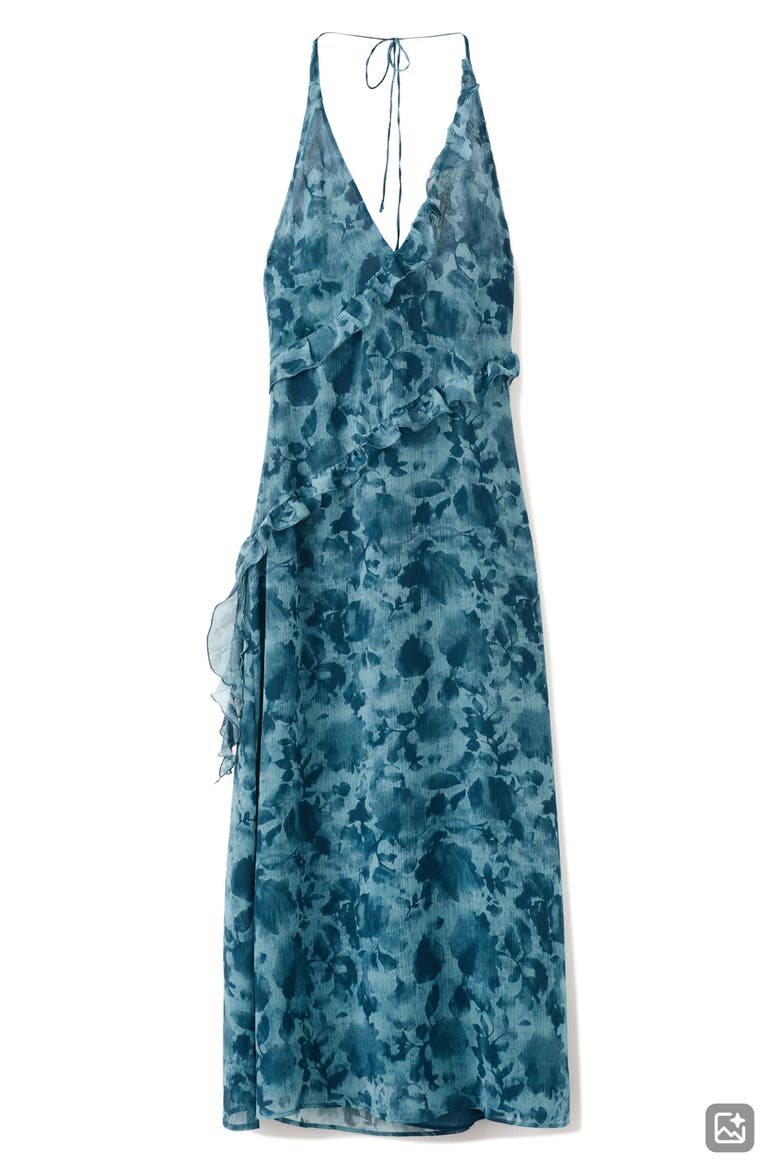 Ruffle Print Halter Maxi Dress, Main, color, BLUE