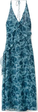 MANGO TEEN Ruffle Print Halter Maxi Dress