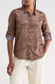 APNY Mixed Print Roll Tab Button Up Shirt