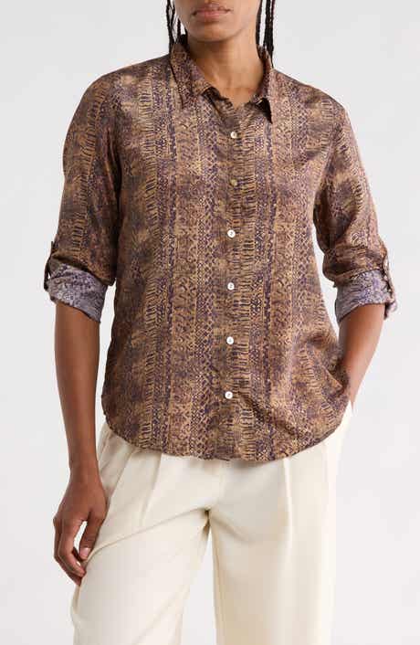 Mixed Print Roll Tab Button Up Shirt