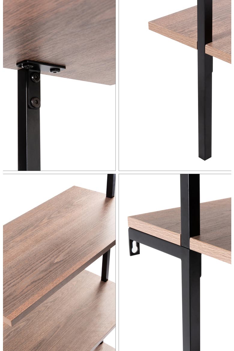 Madera Classic Industrial Shelf Wood Wall-Mounted Open Ladder Bookcase with Metal Frame, Alternate, color, Brown/Black