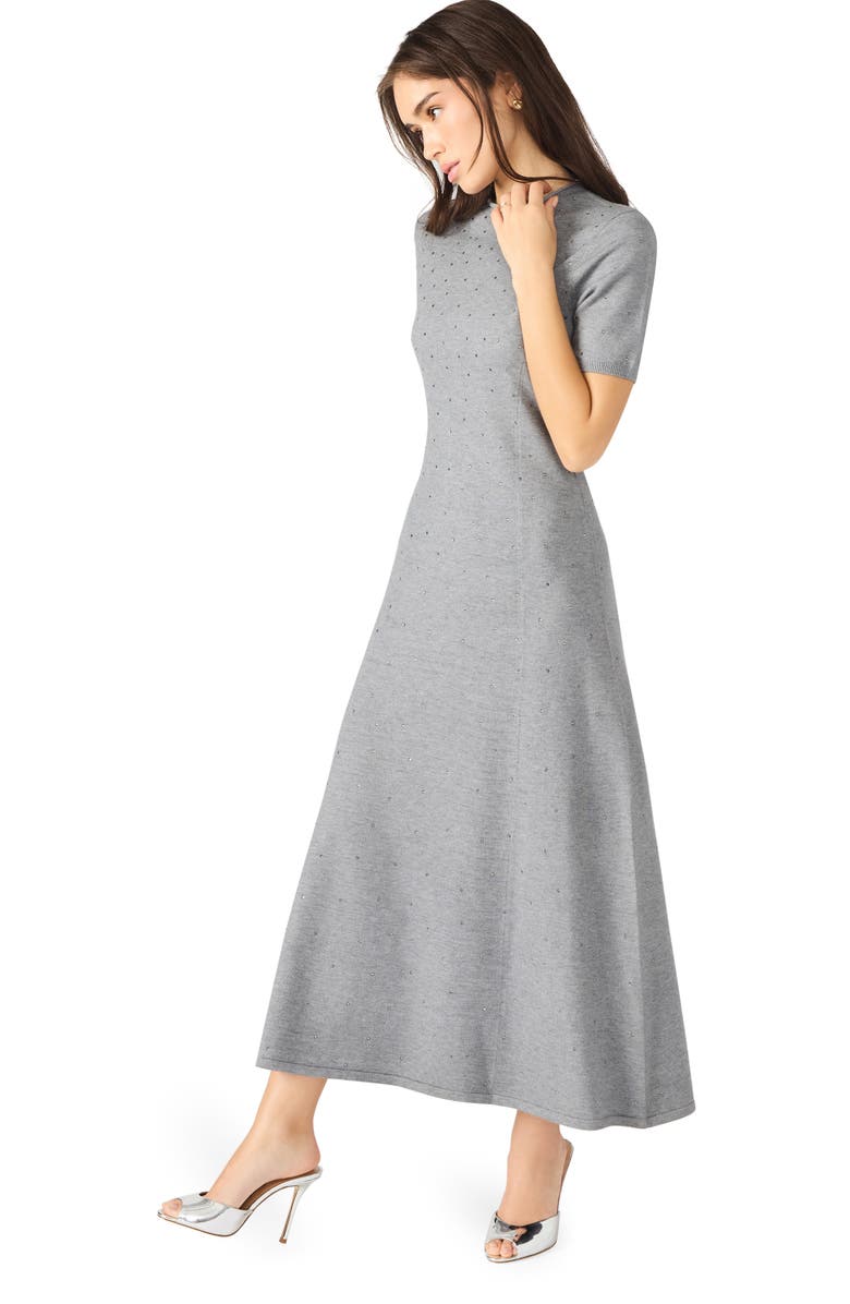 Steve Madden Iridessa Embellished Knit Midi Dress, Alternate, color, Charcoal Grey