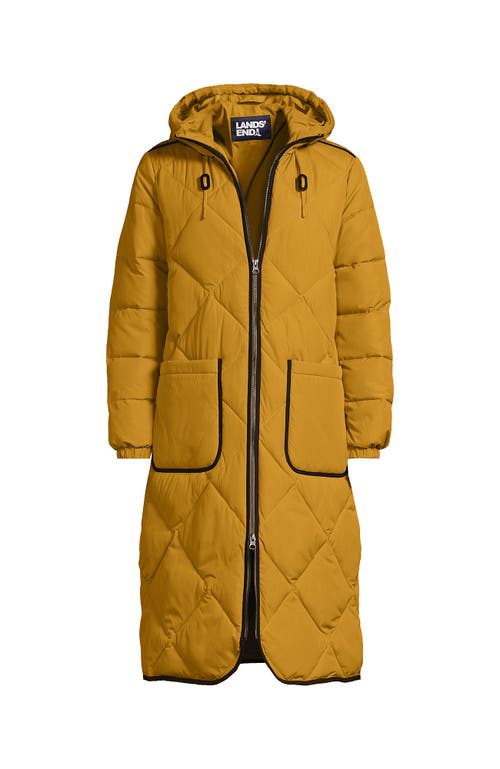 Lands' End Featherfree Insulated Diamond Quilted Maxi Coat In Orange