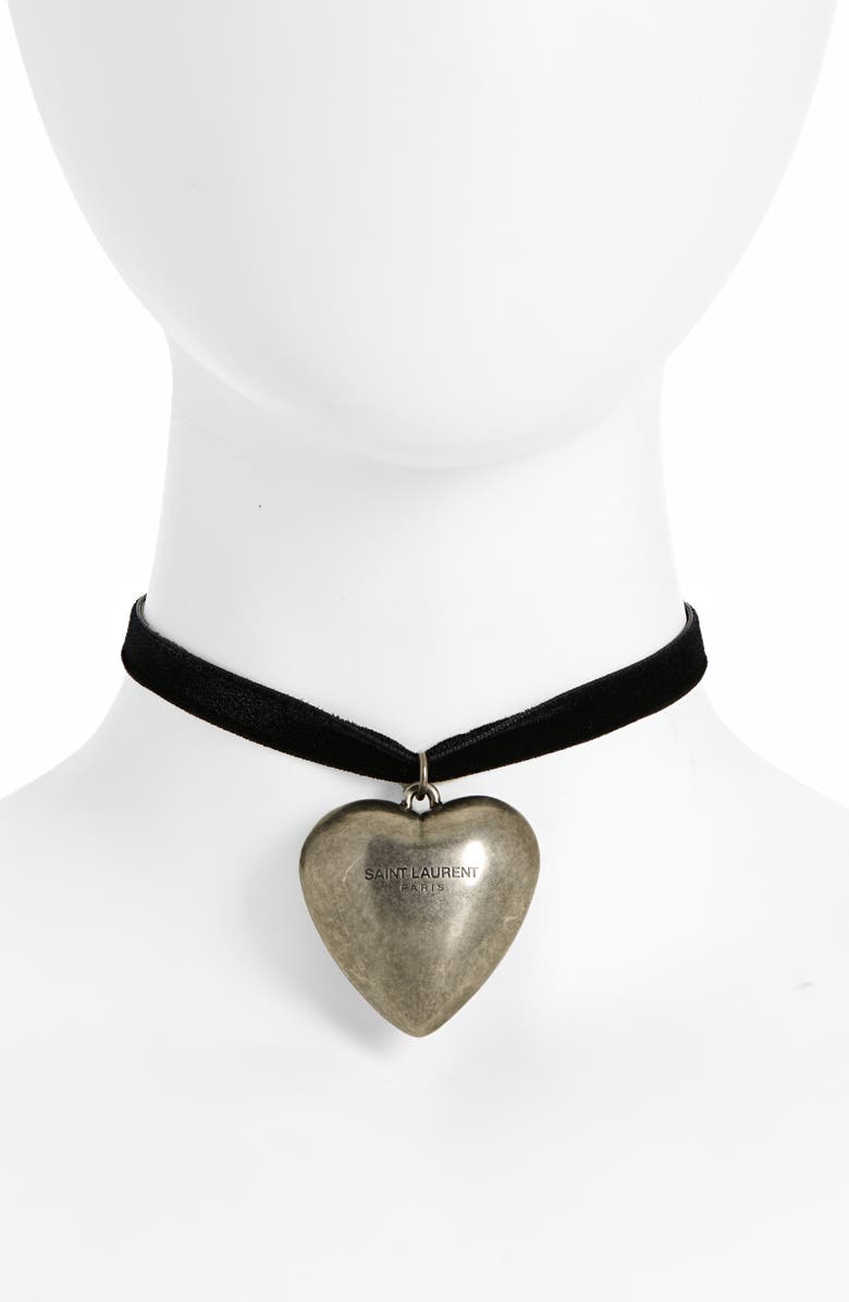 Saint Laurent Oversize Heart Pendant Choker Necklace, Main, color, 