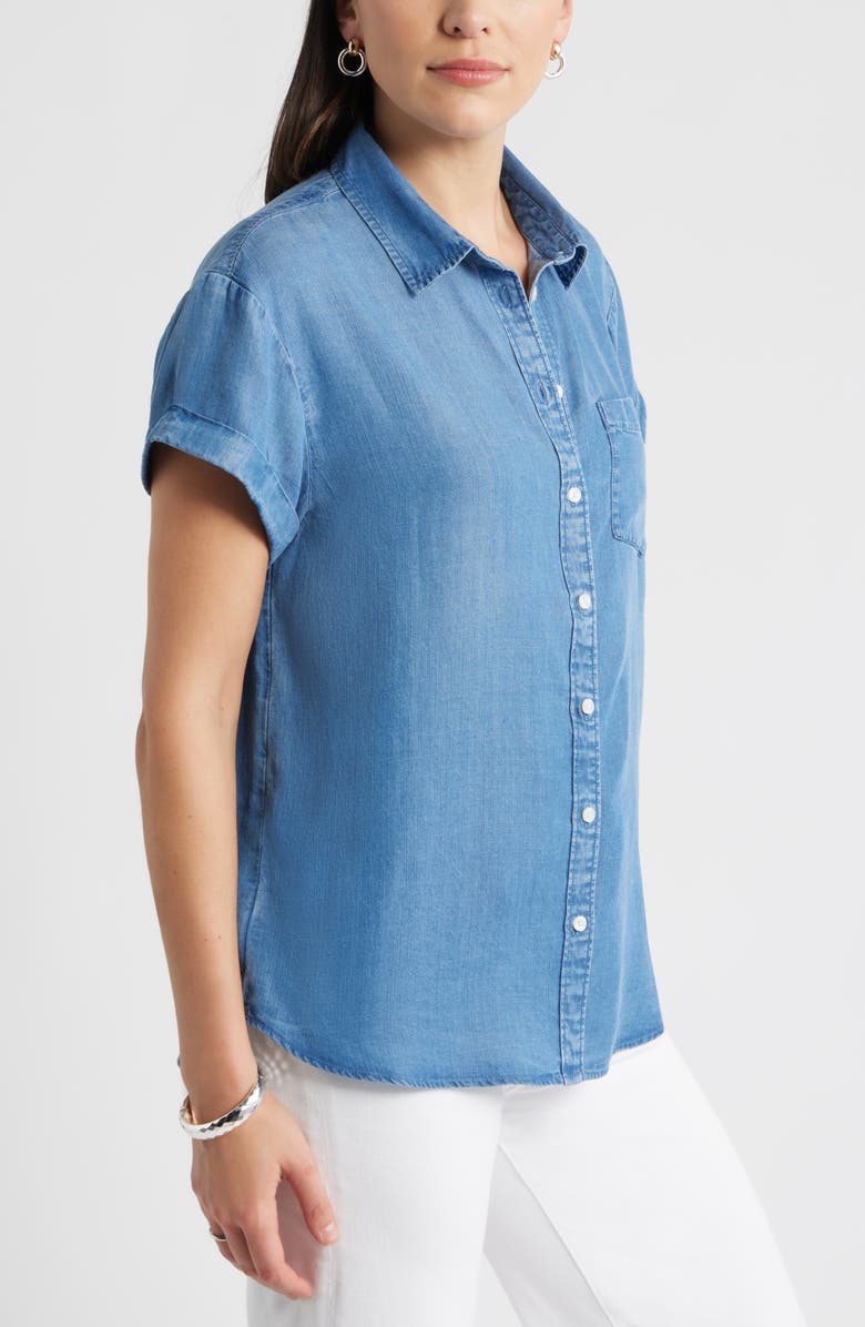 Caslon<sup>®</sup> Chambray Camp Shirt, Alternate, color, Medium Wash