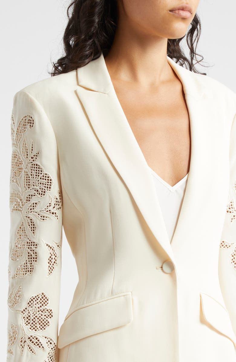 Cinq à Sept Cheyenne Floral Embroidered One-Button Blazer, Alternate, color, Gardenia