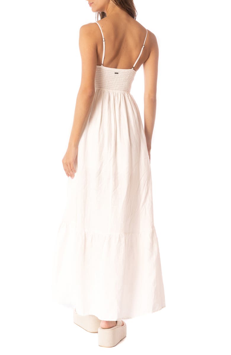 Maaji Isadora Smocked Linen Maxi Dress, Alternate, color, White