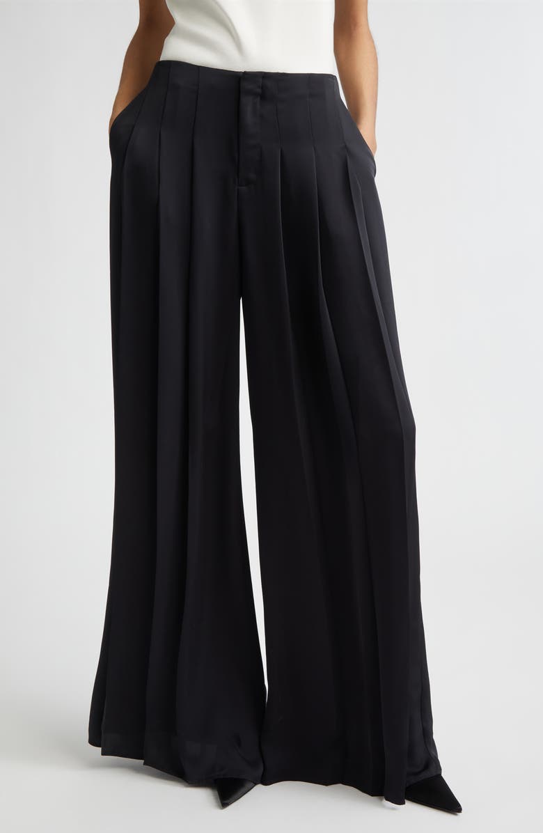 Ramy Brook Yvette Satin Wide Leg Pants, Main, color, Black