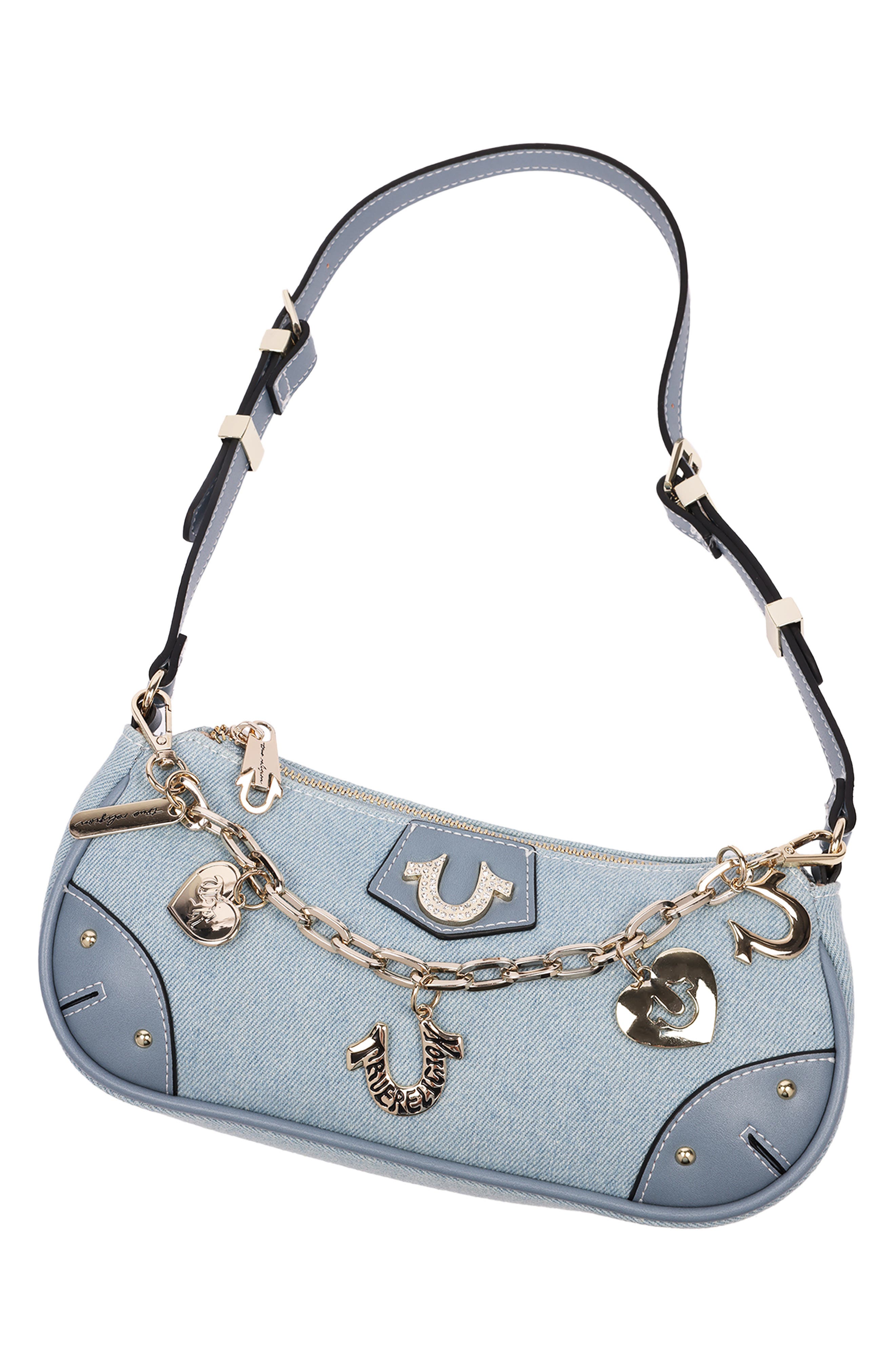 Horseshoe Chain Denim Baguette Bag, Alternate, color, DENIM