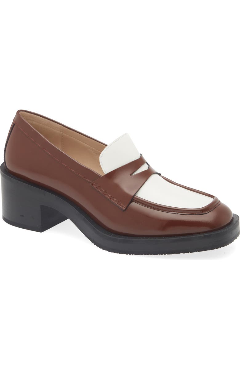 Stuart Weitzman Kaia 40 Block Heel Loafer, Main, color, Hazelnut/ White