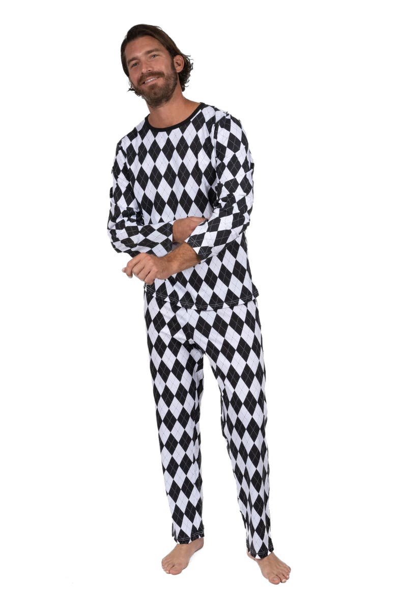 Leveret Men
s Loose Fit Cotton Matching Family Holiday Pajamas, Classic
Geometric Patterns, Main, color, Argyle Black
White