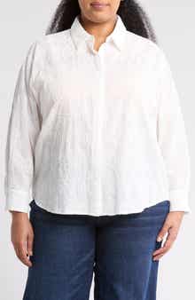 T Tahari Embossed Floral Button-Up Shirt