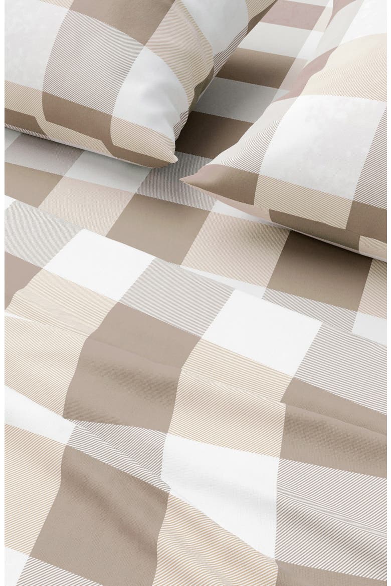 Turkish Cotton Flannel Plaid Sheet Set, Alternate, color, SOFT TAUPE / PALE GREY
