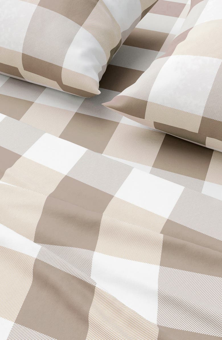Woven & Weft Turkish Cotton Flannel Plaid Sheet Set, Alternate, color, Soft Taupe / Pale Grey