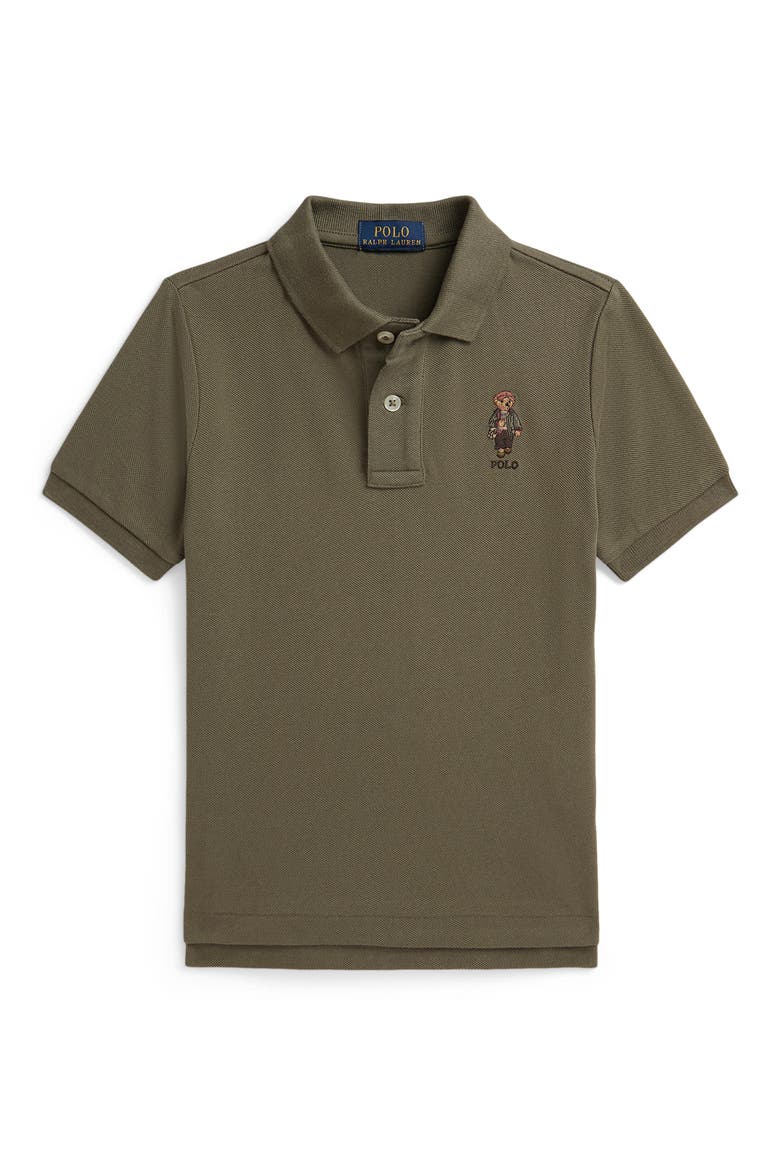 Kids' Polo Bear Cotton Mesh Polo, Main, color, CRUISE OLIVE