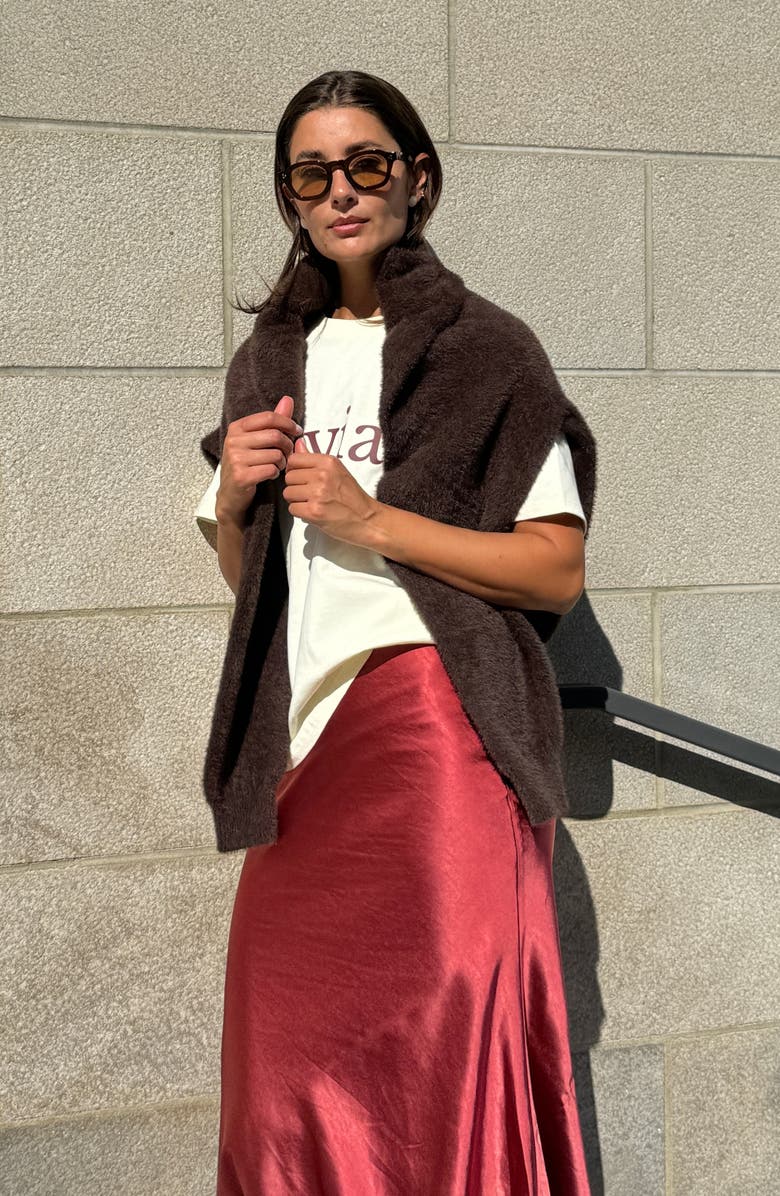 Viens Avec Moi Faux Fur Button-Up Cardigan, Alternate, color, Brown