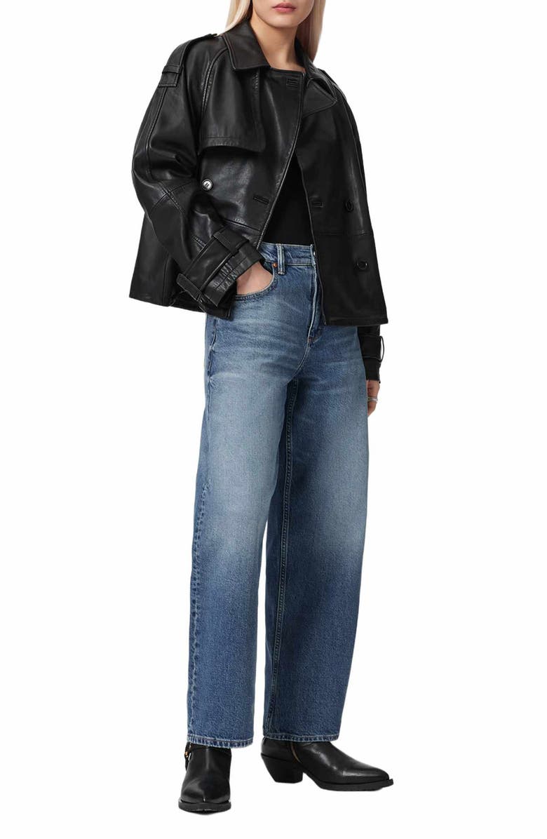 AllSaints Reya Crop Leather Trench Coat, Alternate, color, 